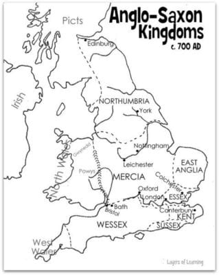 Map of Anglo Saxon Kingdoms - Layers of Learning worksheets for teachers, multiplication, grade worksheets, printable worksheets, and worksheets Anglo Saxon Worksheets 2 1037 x 828