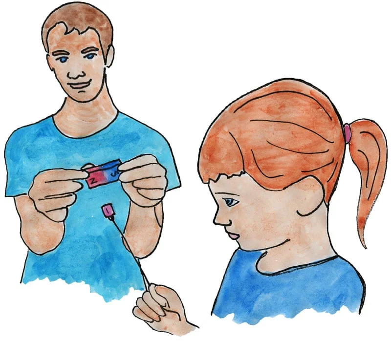 Watercolor of kids playing with magnets