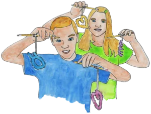 watercolor of kids holding crystals