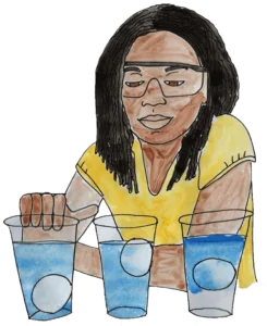 watercolor of a girl doing a density experiment