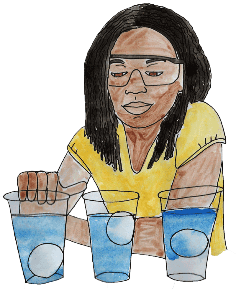 watercolor of a girl doing a density experiment