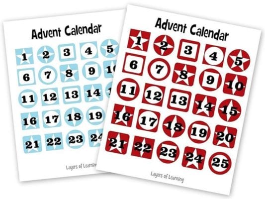 Make a paper chain advent calendar.  This post has the free printable tags to put on your advent calendar, in blue and in red.  Write one activity per day in December to do with your kids.  They find out the activity when they tear off the ring.