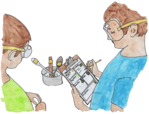 watercolor of boys doing heat conduction experiment
