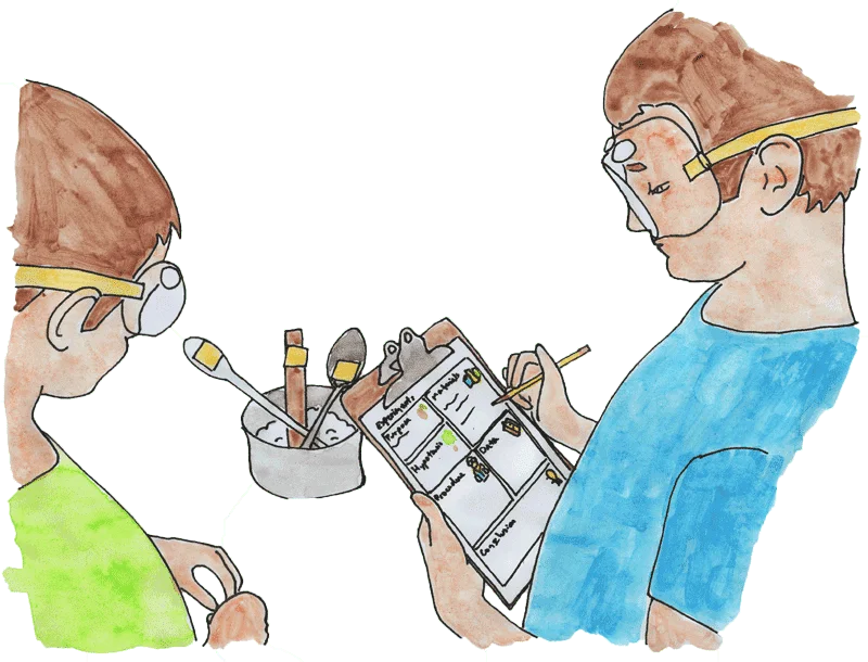 watercolor of boys doing heat conduction experiment
