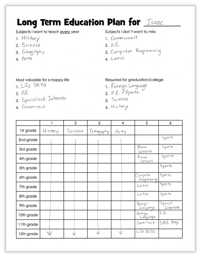 Ling Term Eduction Plan filled out as an example