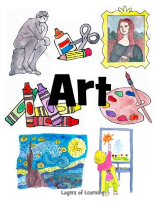 A printable art notebook cover for kids to slip in their binder, from Layers of Learning.