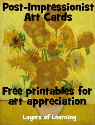 Post Impressionist Art Cards to print for free. Use for art appreciation.