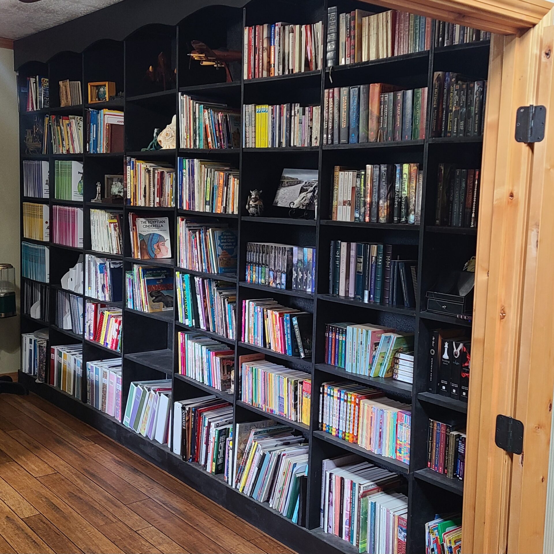 Floor to ceiling bookshelf full of books